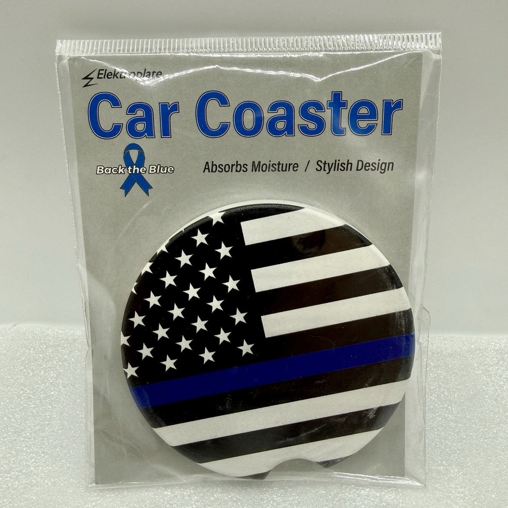 Elektroplate Blue Line‎ American Flag Back The Blue Car Coaster Absorbent Stone